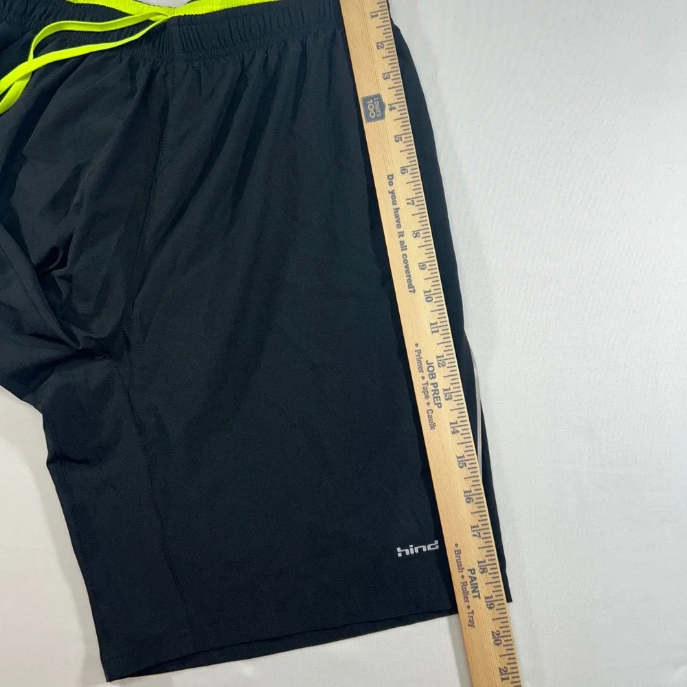 Hind Mens 2-in-1 Running Shorts Black Neon Yellow Compression Liner Size Medium
